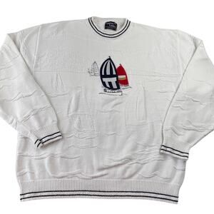 Cypress Links Vintage Nautical Sailboat Sweater White Blue Men's size XXL